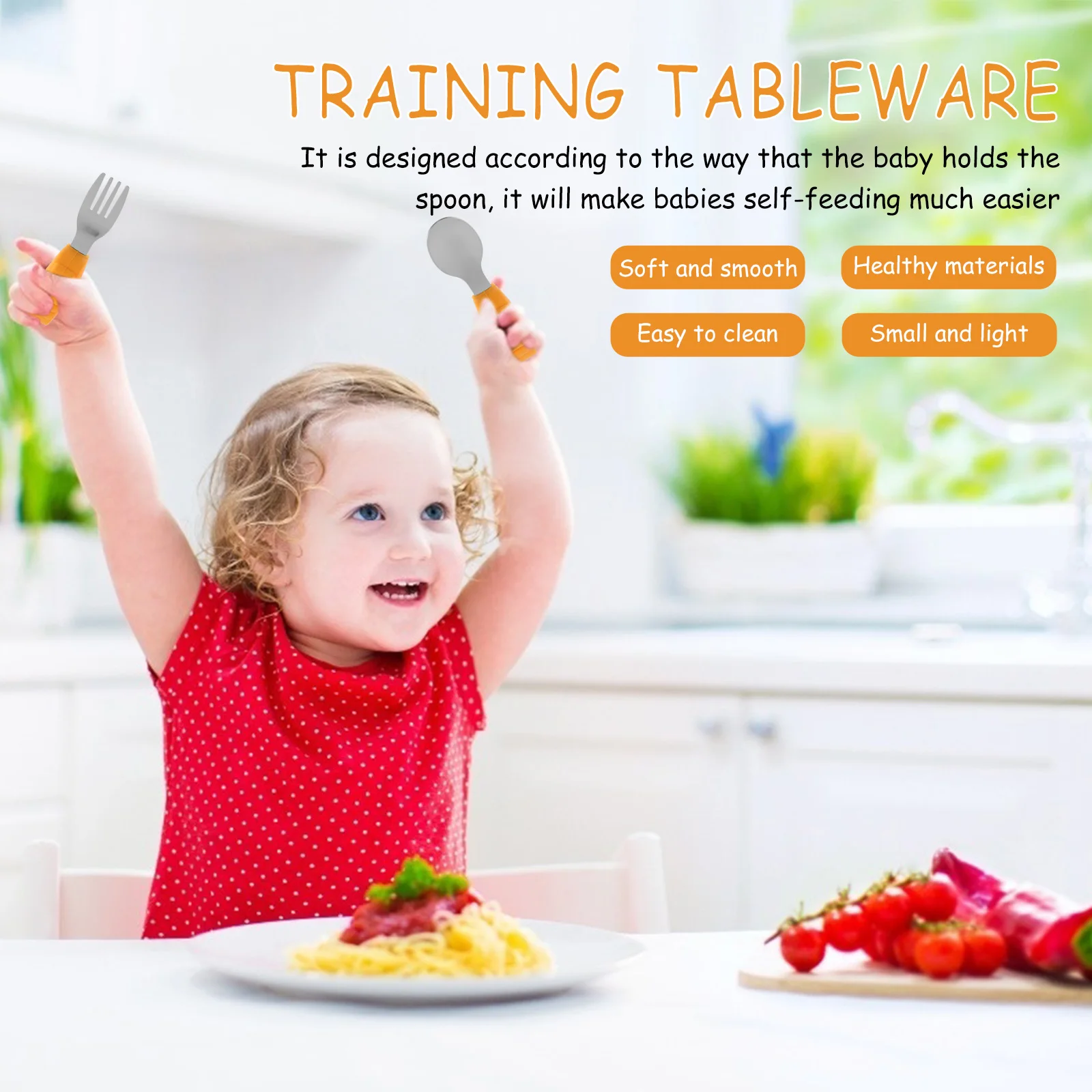 

2pcs 1 Set Stainless Steel Baby Fork Spoon Set Toddler Training Utensils Non Slip Silicone Handle Baby Cutlery Safe