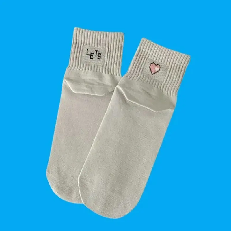 5/10 Pairs White Love Socks Breathable Short Cotton Socks Spring and Autumn New Women's Socks 2024 Fashion Japanese Girls Socks