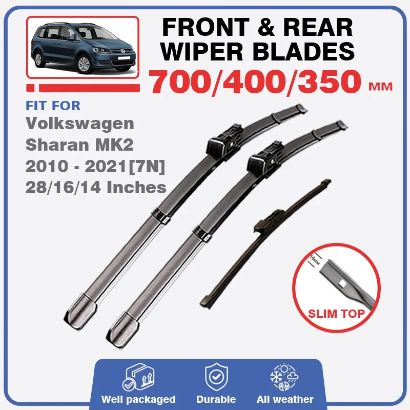 For Volkswagen Sharan MK2 2010 - 2021 7N Front ＆ Rear Wiper Blades LHD RHD Windshield Windscreen Window Brushes Equipped Push