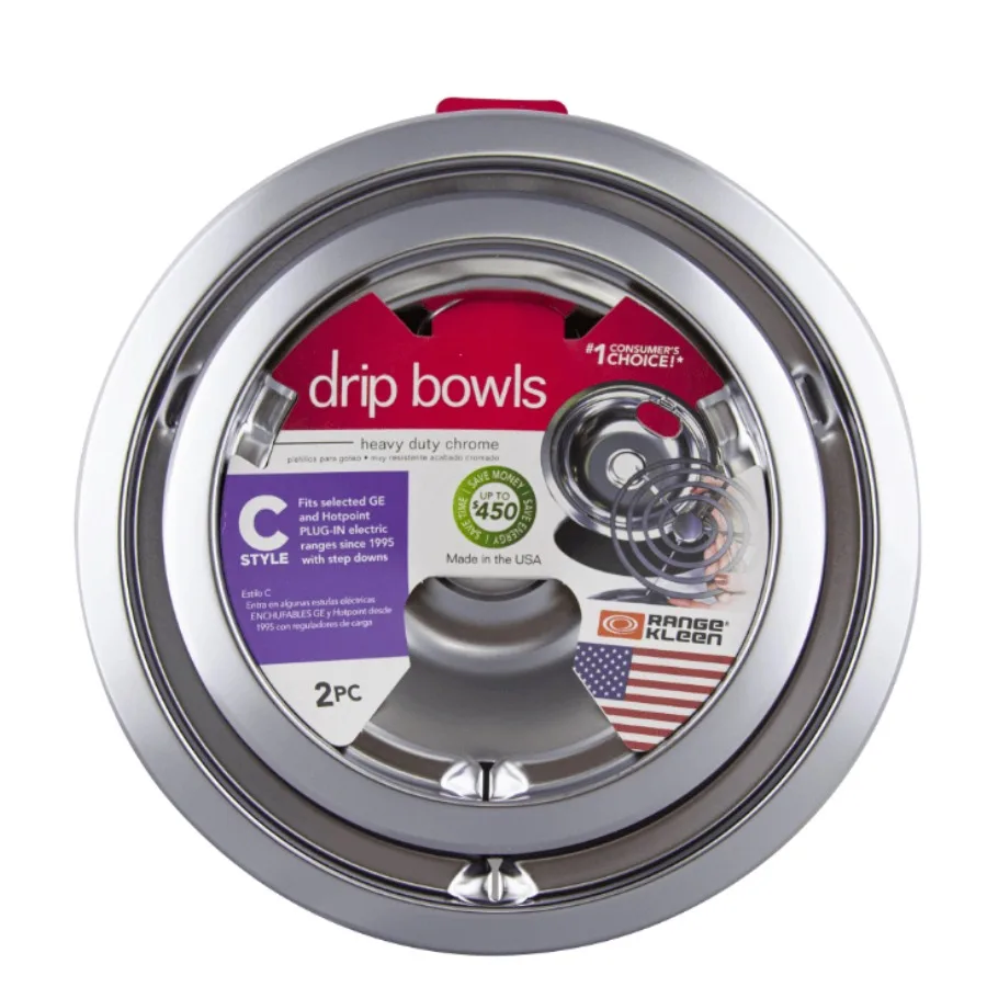 

Range Kleen 179802XCD5 Стиль C Сверхмощные хромированные чаши для капель, 2 шт.