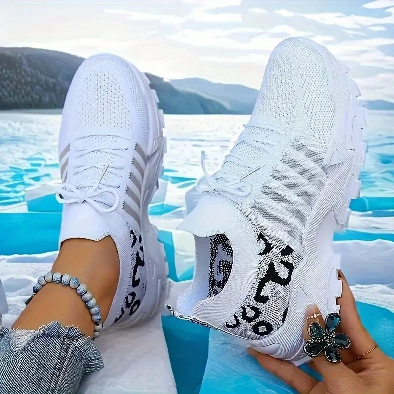 Women Leopard Print Mesh Chunky Platform Sneakers Thick Sole Lace Up Casual Shoes Breathable Non Slip Walking Trainers Multicolor Fashion All Match Daily Outdoor Sports Footwear For Ladies All Seasons Daily Wear