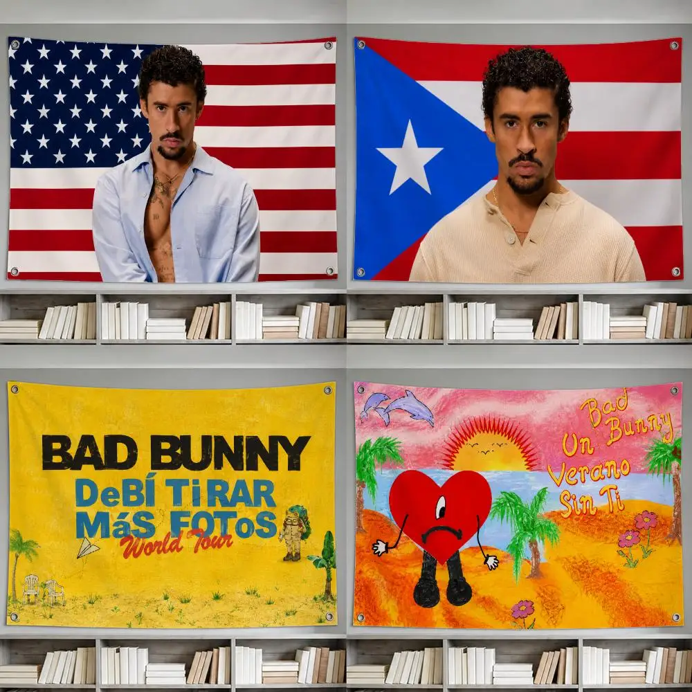 Singer Bad Bunny Flags decor flag banner,wall hanging flag,indoor outdoor wall decor,yard garden porch patio