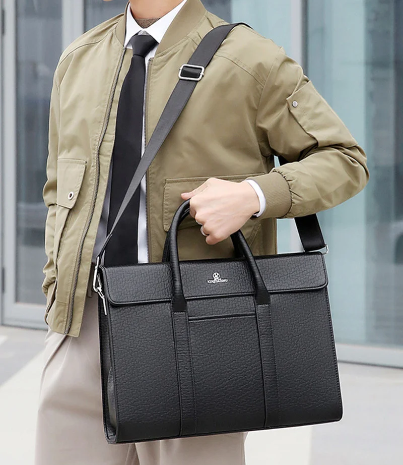 Luxe Echt Lederen Heren Aktetas Vintage Laptop Computertas Grote Capaciteit Handtas Zakelijke Mannelijke Schouder Messenger Bag