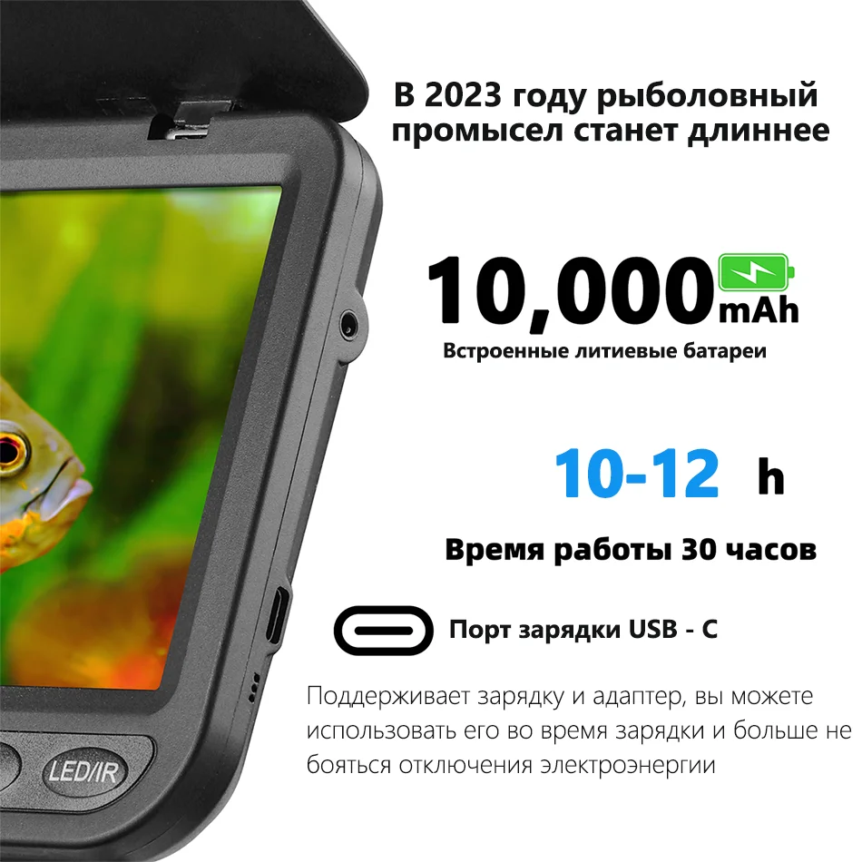 MOQCQGR 7inch&1080P Winter Fishing Video Camera,Ice Fishing Camera with LED&Infrared Light Mode,10000mAh Battery Fishing Finder