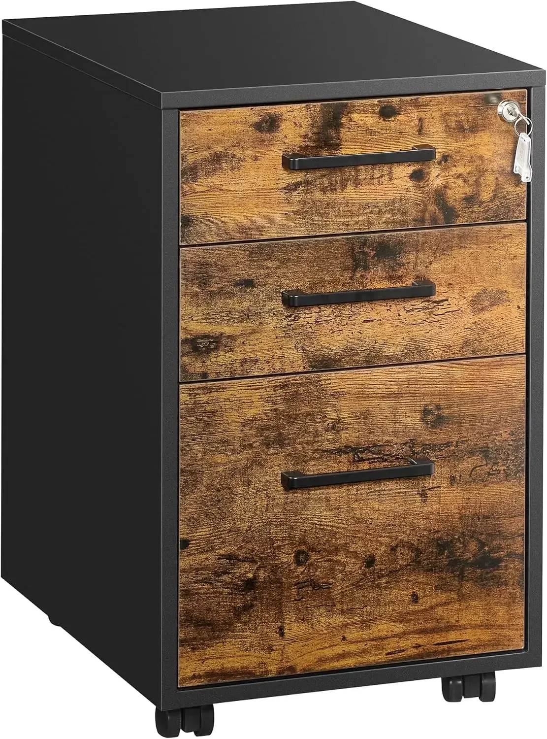 

File Cabinet, Office Filing Cabinet with Lock, Pre-Assembled Except Wheels and Handles, for A4, Legal, Letter Sized Documents