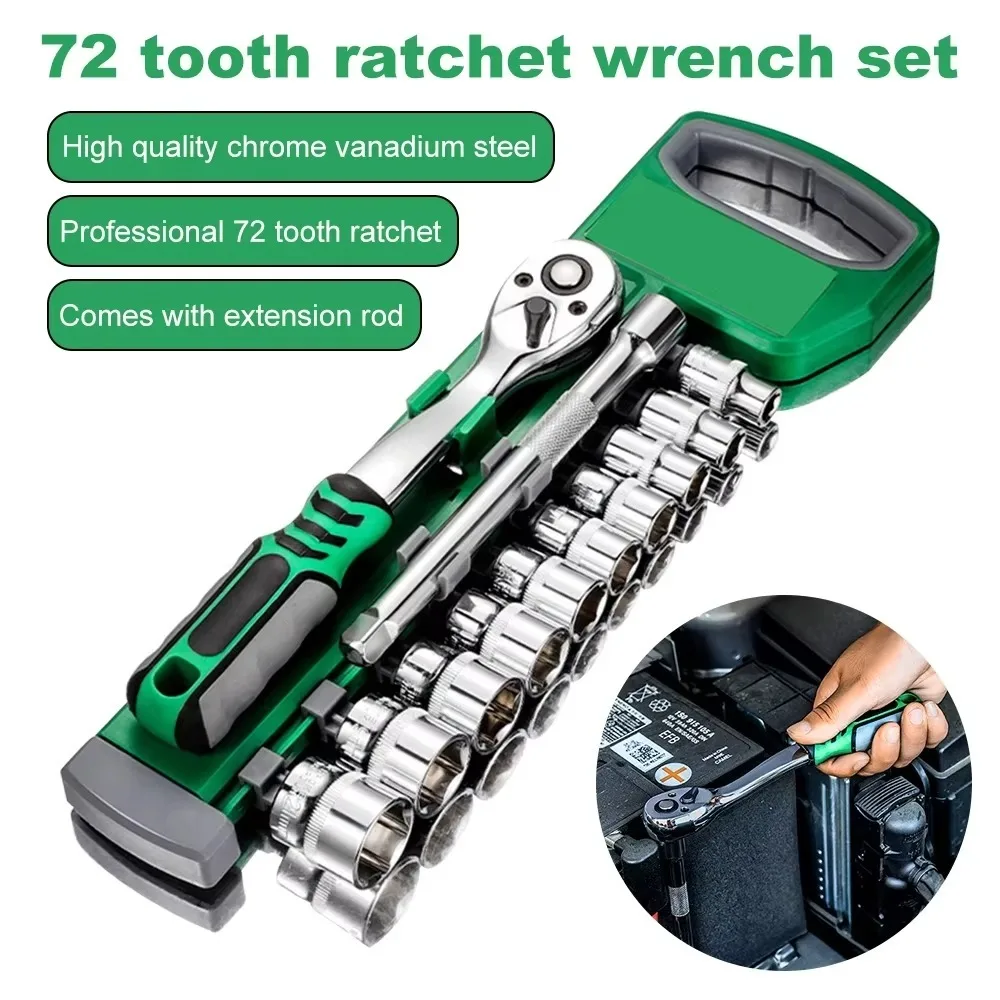 

Chrome Vanadium Steel Socket Wrench Set Short Long Ratchet Tool Ratchet Wrench Kit 1/4 Combination Sleeve Spanner