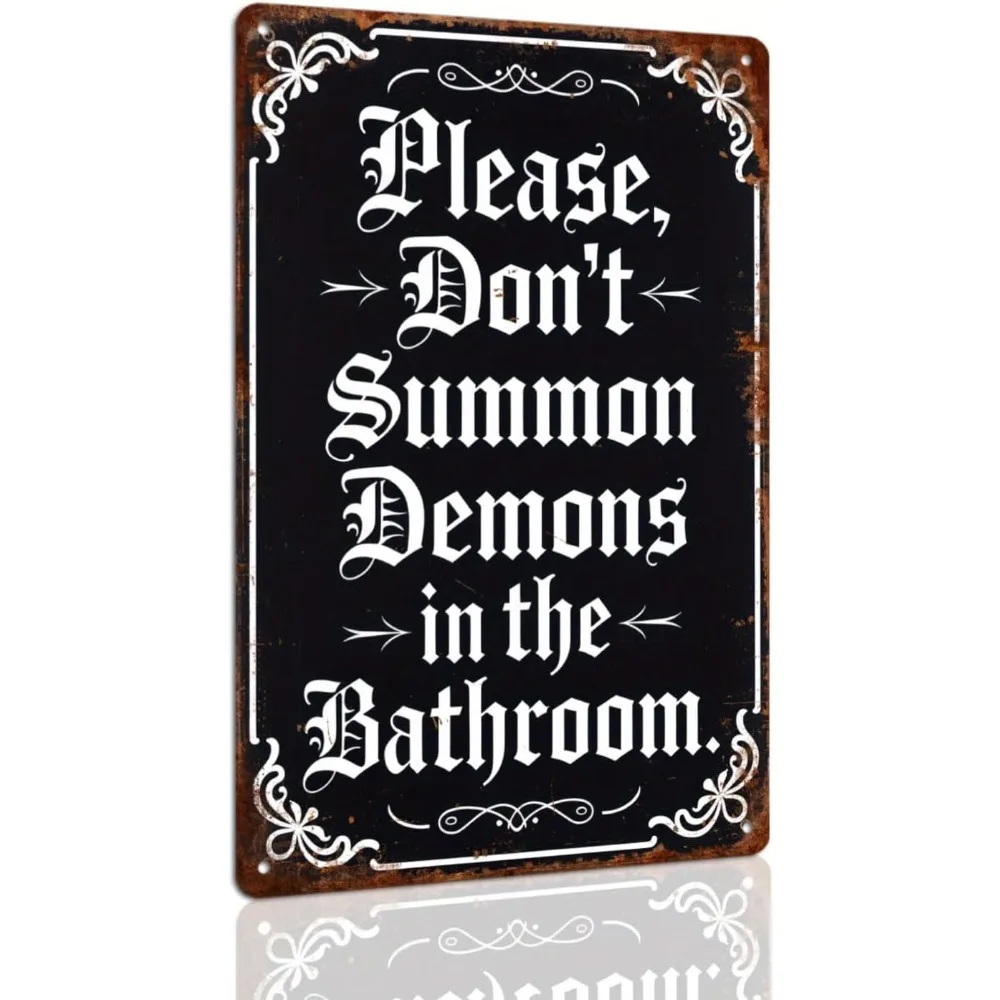 Bitte beschwören Sie Dämonen im Badezimmer nicht – Halloween-Humor-Retro-Metallblechschild, lustige Badezimmer-Wandkunst-Dekoration