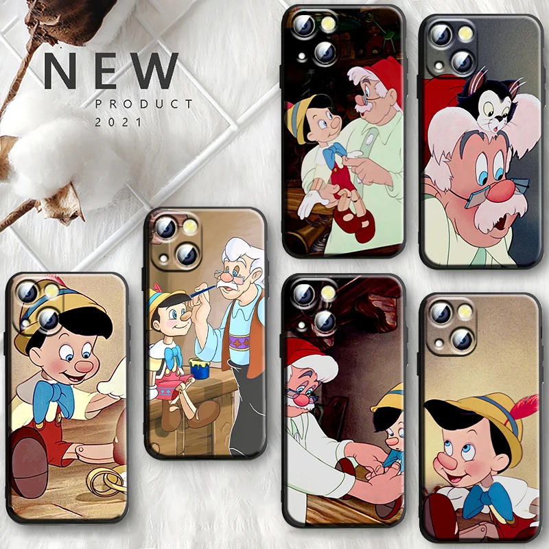 Disney Pinocchio Apple iPhone Case For 16 15 14 13 12 11 Mini XS XR X Pro Max Plus Black Soft Cover