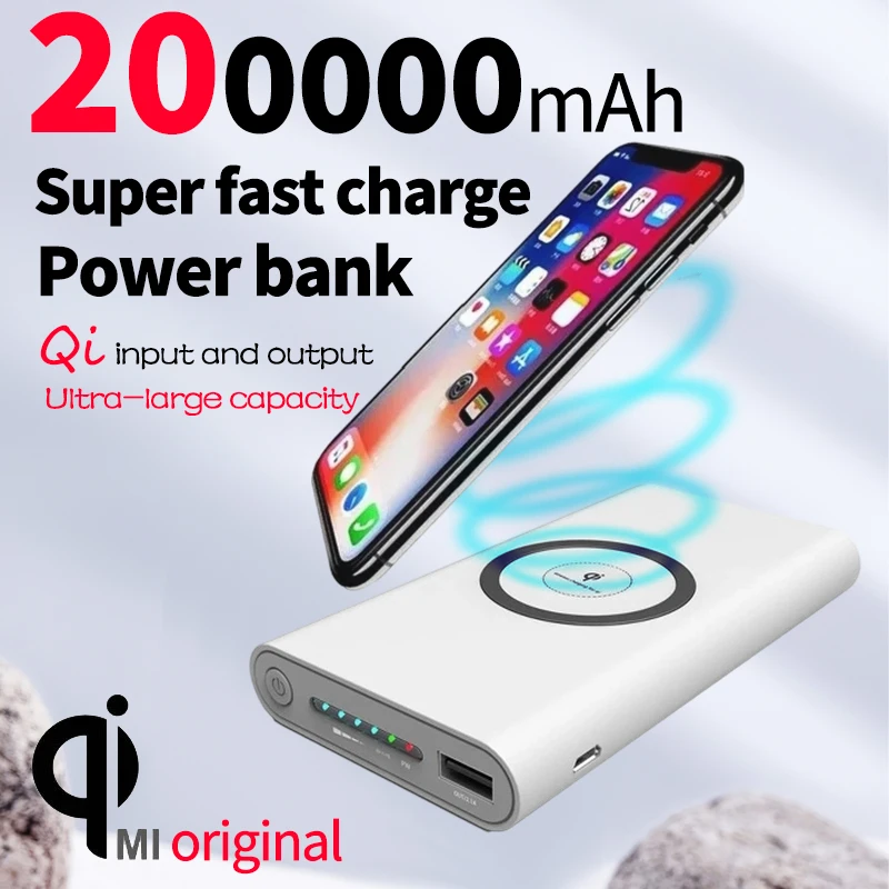 

QI Large capacity portable power bank 200000mAhUltra thin magnetic External Battery Xiaomi USB-c TwoWay Fast Charger for iPhone