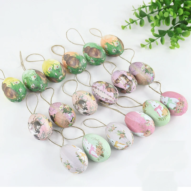 6Pcs 2025 Colorful Easter Eggs Hanging Pendant Ornament Foam Rabbit Painting Egg Easter Party Decoration For Home Kids Gifts - Detail 1