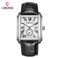 CHENXI 8216 Men's Square Quartz Watch Black Blue Brown Fashion Simple Date Leather Strap Wristwatch for Male Gift