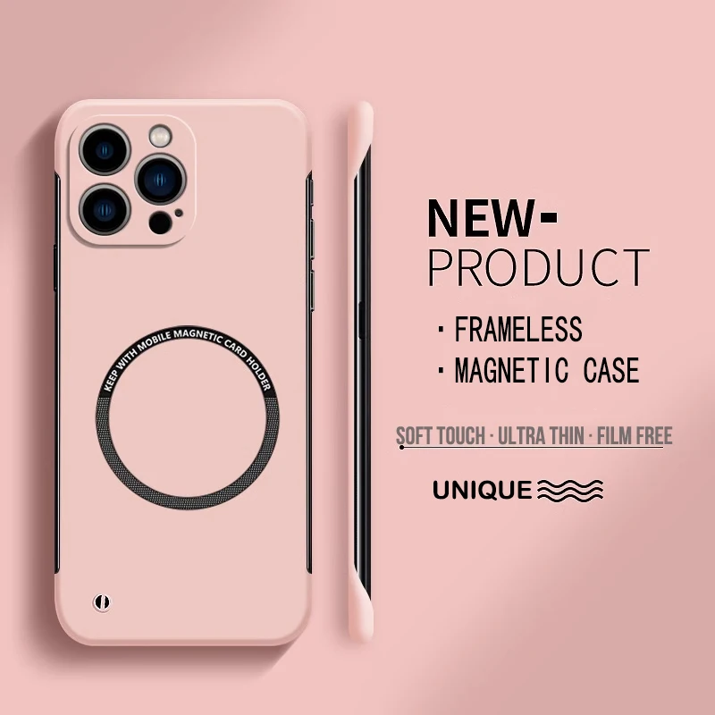 Ultradünne, matte, harte PC-Magnet-Handyhülle in rahmenloser Farbe für iPhone 17, Air 16E, 16, 15, 14, Plus, Pro Max, 17 Pro Max