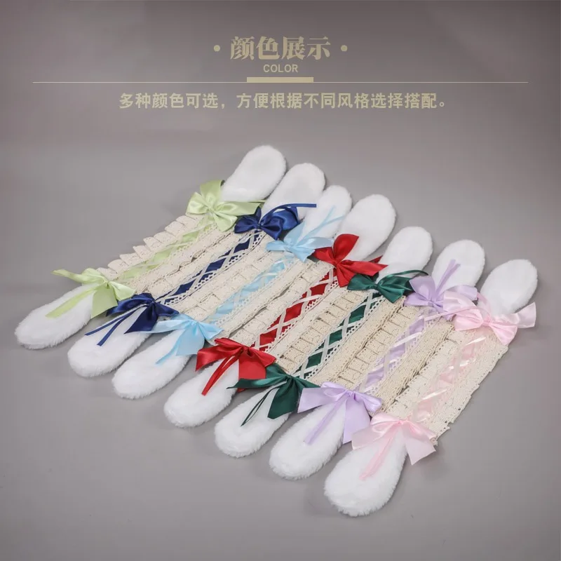 Cute Girls Women Plush Lace Ribbon Lolita Headband Bunny Dropped Ears Hair Band Comic-Con Cosplay Props Rabbit Ears Headwear
