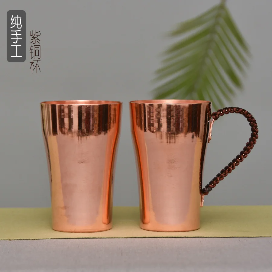 

400 ml Handcrafted Pure Copper Beer Milk Mug Weave Handle Thickened Water Moscow Mule Dessert Cafe Drink Ware Couple Gifts