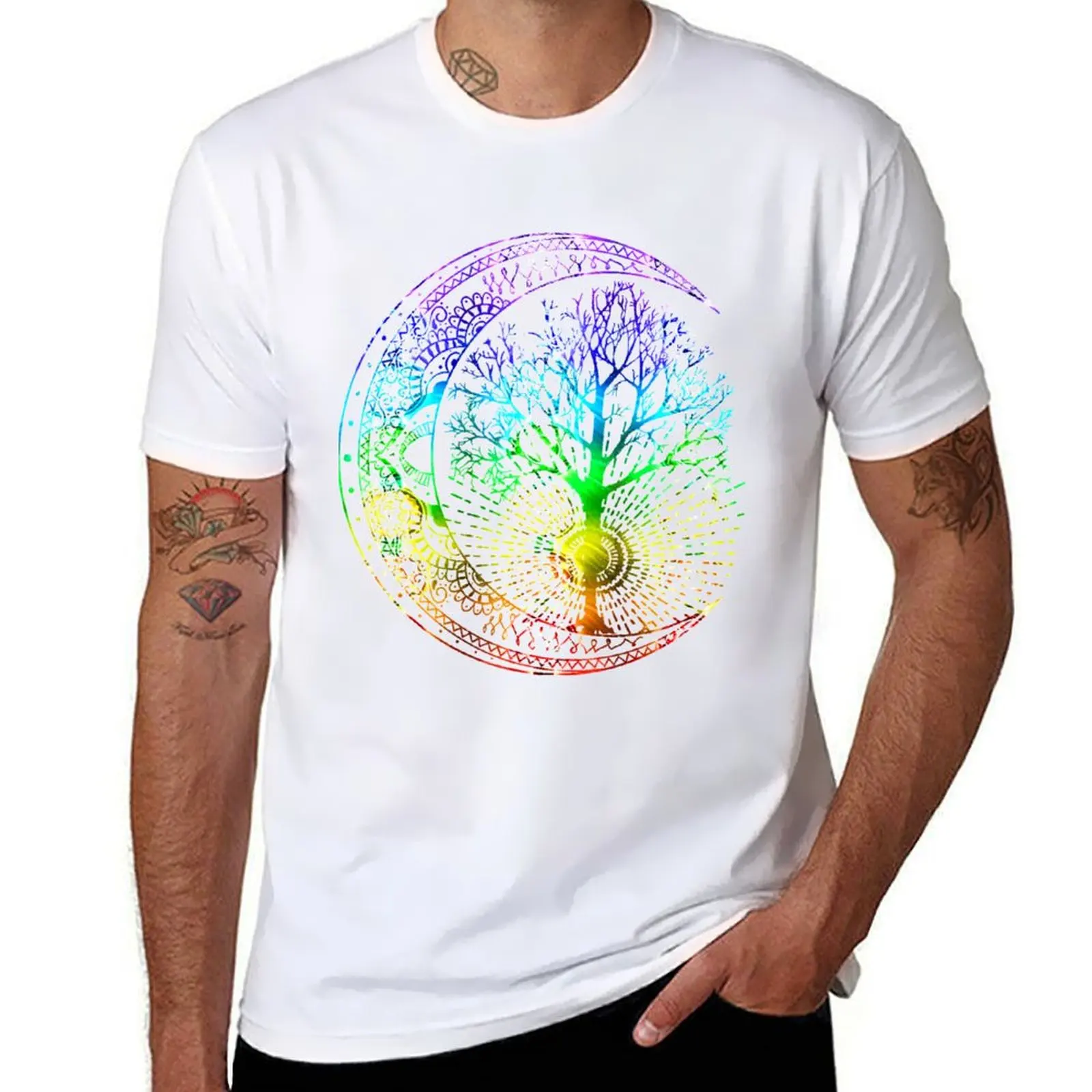 

Футболка Mandala Moon Chakra Tree of Life, футболки для мужчин, белые футболки с принтом для мужчин, футболка