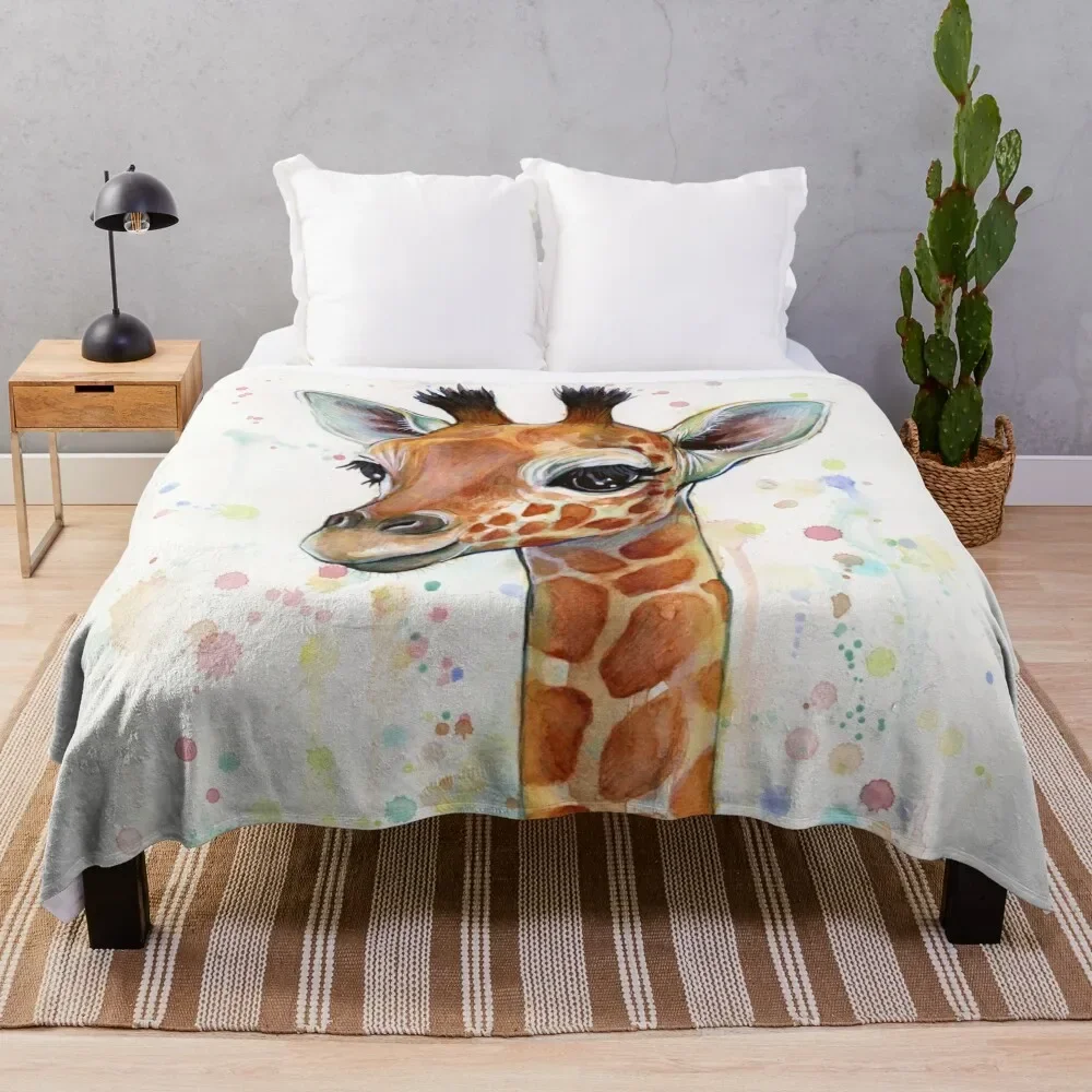 Baby Giraffe Watercolor Painting, Nursery Art Throw Blanket Picnic Sofa Blankets Sofas Of Decoration manga Blankets