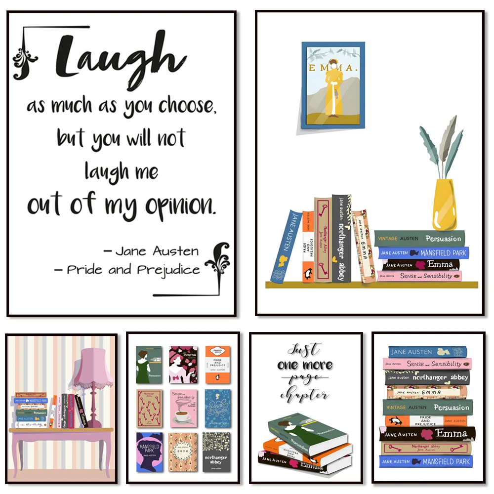 Jane Austen Book Cover Poster - Pride and Prejudice Jane Austen Penguin Book Lover Gifts, Classic Literature, Reading Room Decor