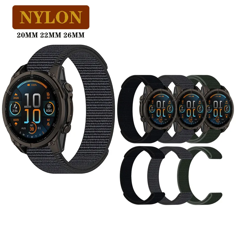 20/22/26mm Nylon Loop Quick Fit Band Strap for Garmin Fenix 8 7 6 5 S X Pro / instinct 2 2s/ 935 945 955 965 / Descent /Enduro