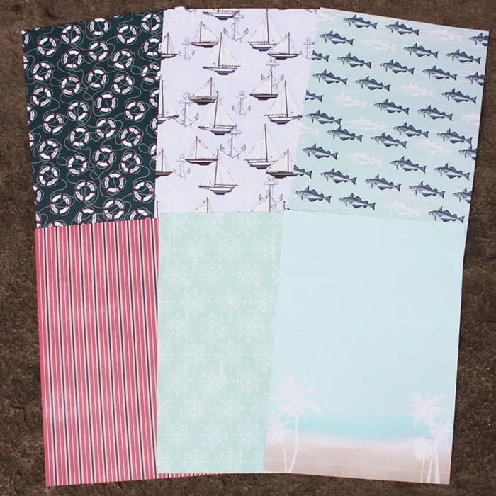 DIY Photo Album Ocean Decorative Scrapbooking Papers Crafts Art Card A4 Single Side Printed 24 Sheets / Set