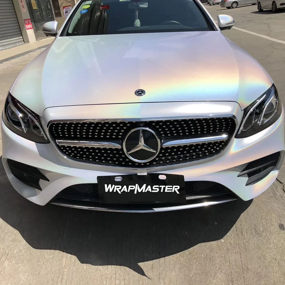 Vinyl wrap shop plastic hood protector Gloss Iridescent Laser White liner Vinyl working with  car protector film