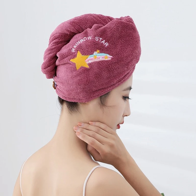 Magic Microfiber Shower Cap Embroidery Towel Bath Hats Dry Hair Cap Quick Drying Soft for Lady Turban Head