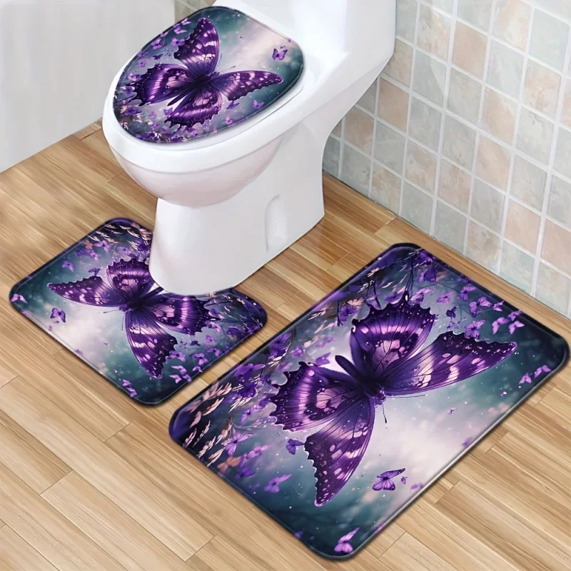 

1/3 шт., набор напольных ковриков Flash Butterfly, чехол для унитаза, ковер для унитаза, водопоглощающий коврик для унитаза, набор из трех предметов для ванной комнаты, противоскользящий