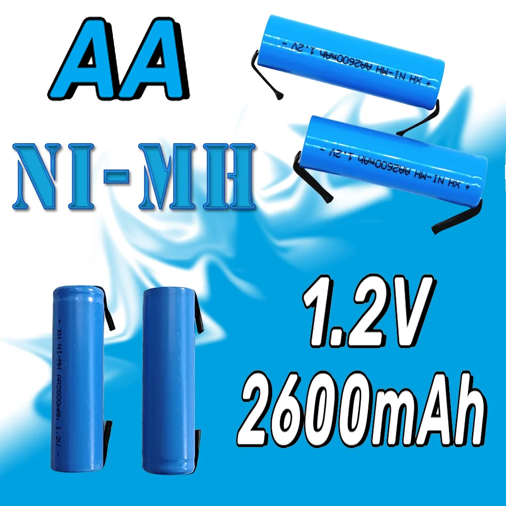 Batería recargable AA de 1,2 V y 2600mah, pila AA NiMH con pines de soldadura para maquinilla de afeitar eléctrica DIY, cepillo de dientes, Juguetes