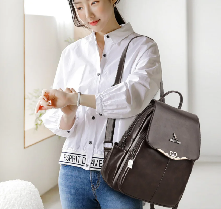 New Women's Fashion Vintage High Quality Leather Travel Backpacks Totes Large Capacity Shoulder Bags Crossbody Backpack