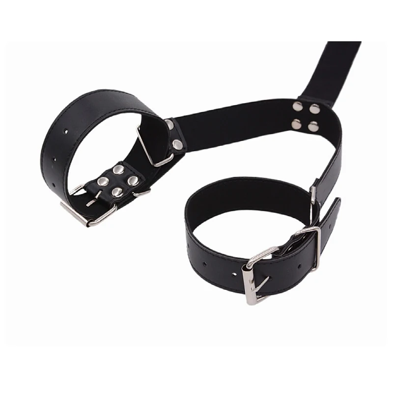 SM PU Leather Behind Back Hand Cuff Collar BDSM Bondage Restraints Slave Training Hand Binding SM Toys For Couple Games Moonuo