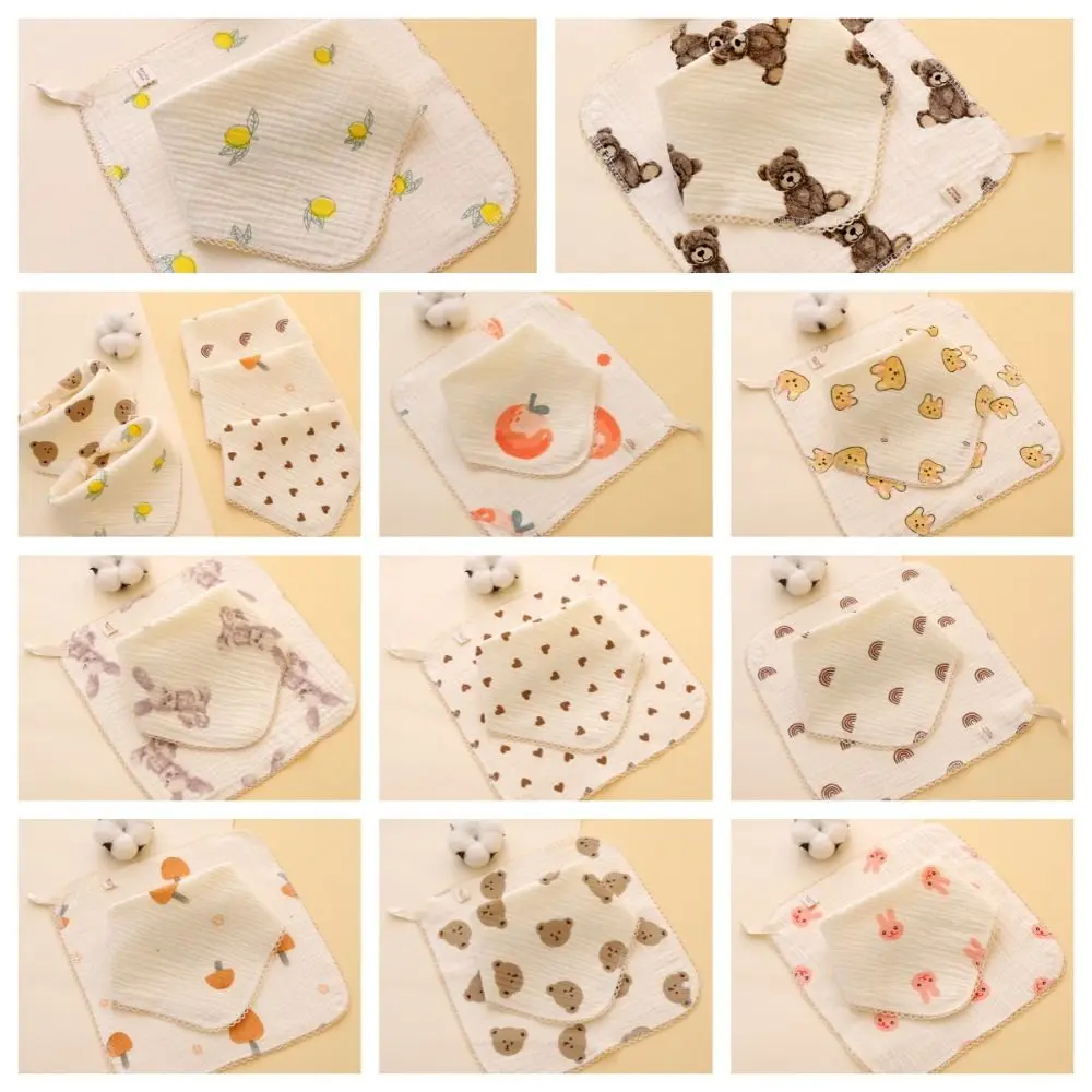 Feeding Towel Printing Baby Muslin Bibs Snap Button Cotton Saliva Towel Cartoon Ruffle Burp Cloths Feeding Drool Bibs