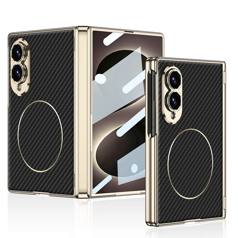 Funda de lujo para Samsung Galaxy Z Fold 8 Wide 5G, cuero mate electrochapado, carga inalámbrica magnética, bisagra con película templada