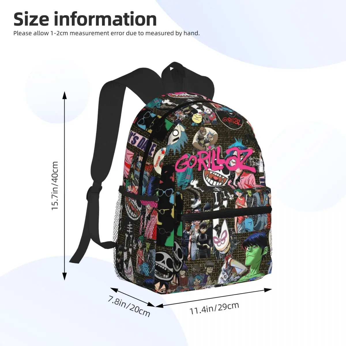 Music Band Gorillaz Student Backpack School Bag Hiking Travel Daypack for Boys Girls Bookbag Shoulder Bags