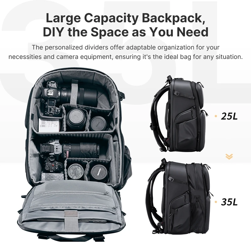 Imagem -02 - Hardshell Mochila Câmera Grande Capacidade de Armazenamento Resistente à Água Fotografia Bolsa Travel Shoulder Bolsa 35l Ulanzi-bp10