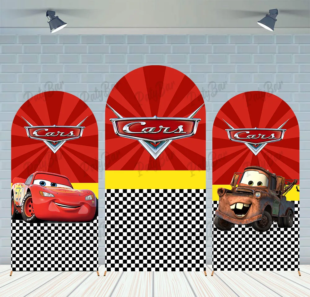 Arch Red Race Cars Lighting McQueen Background Kids Birthday Party Backdrop Polyester Arch Banner Photography Props