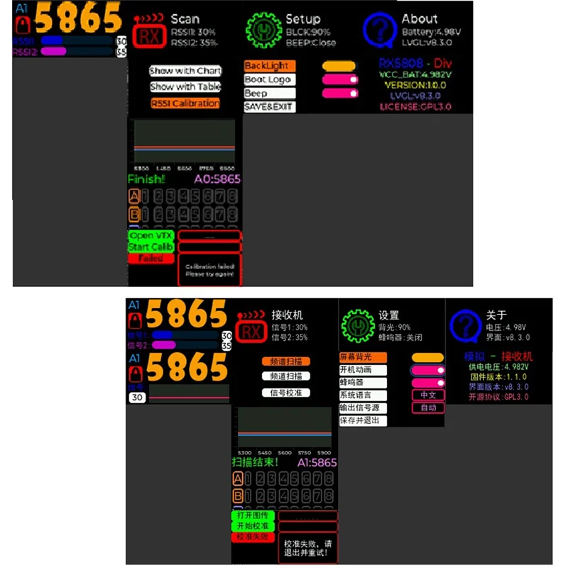 B03B-RX5808 4.9G 5.8G 6.1G PLUS وحدة استقبال هوائي مزدوج لنظارات SKYZONE/Fatshark /DJI V1 V2،