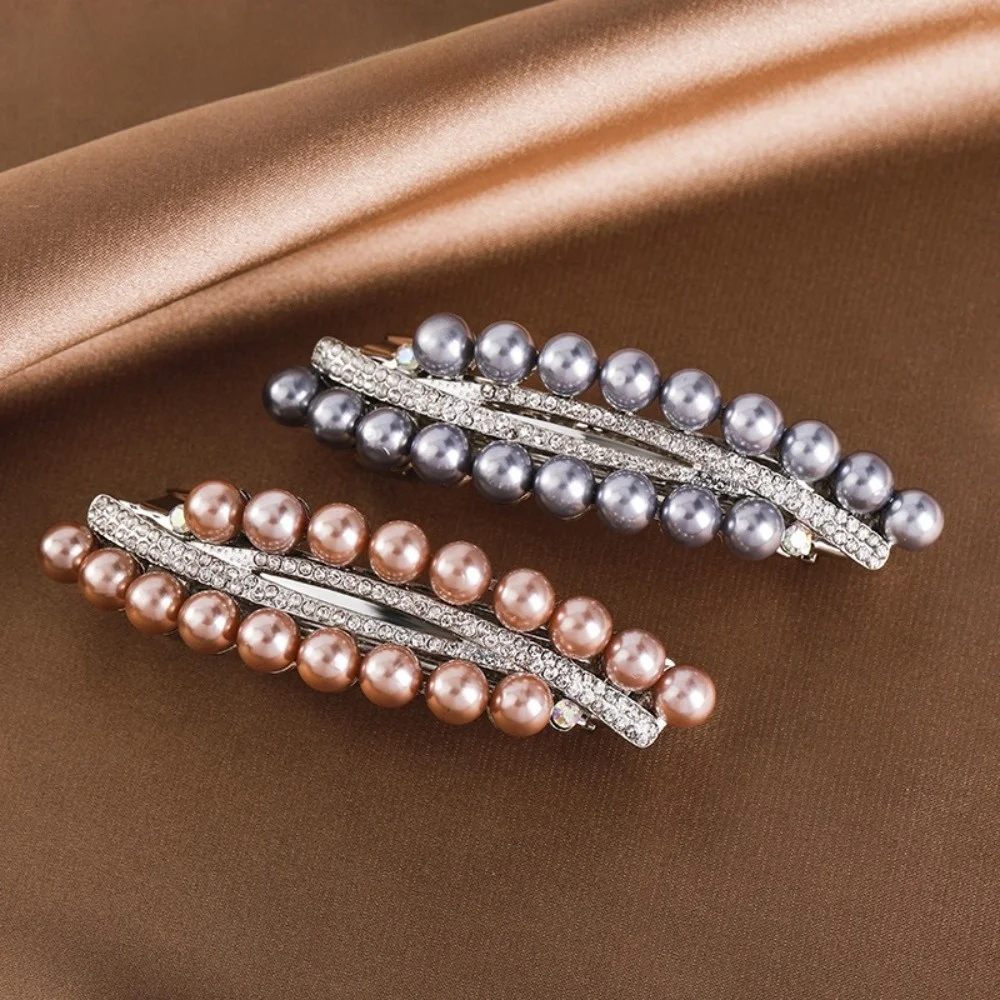 Barrettes à cheveux vintage imitation perle, épingles à cheveux brillantes haut de gamme, double rangée élégante, accessoires pour cheveux