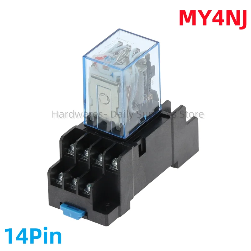 10Set MY4NJ DC12V AC12V DC24V AC24V Coil 5A 4NO 4NC LED Indicator Power Relay DIN Rail 14 Pin time relay with socket base