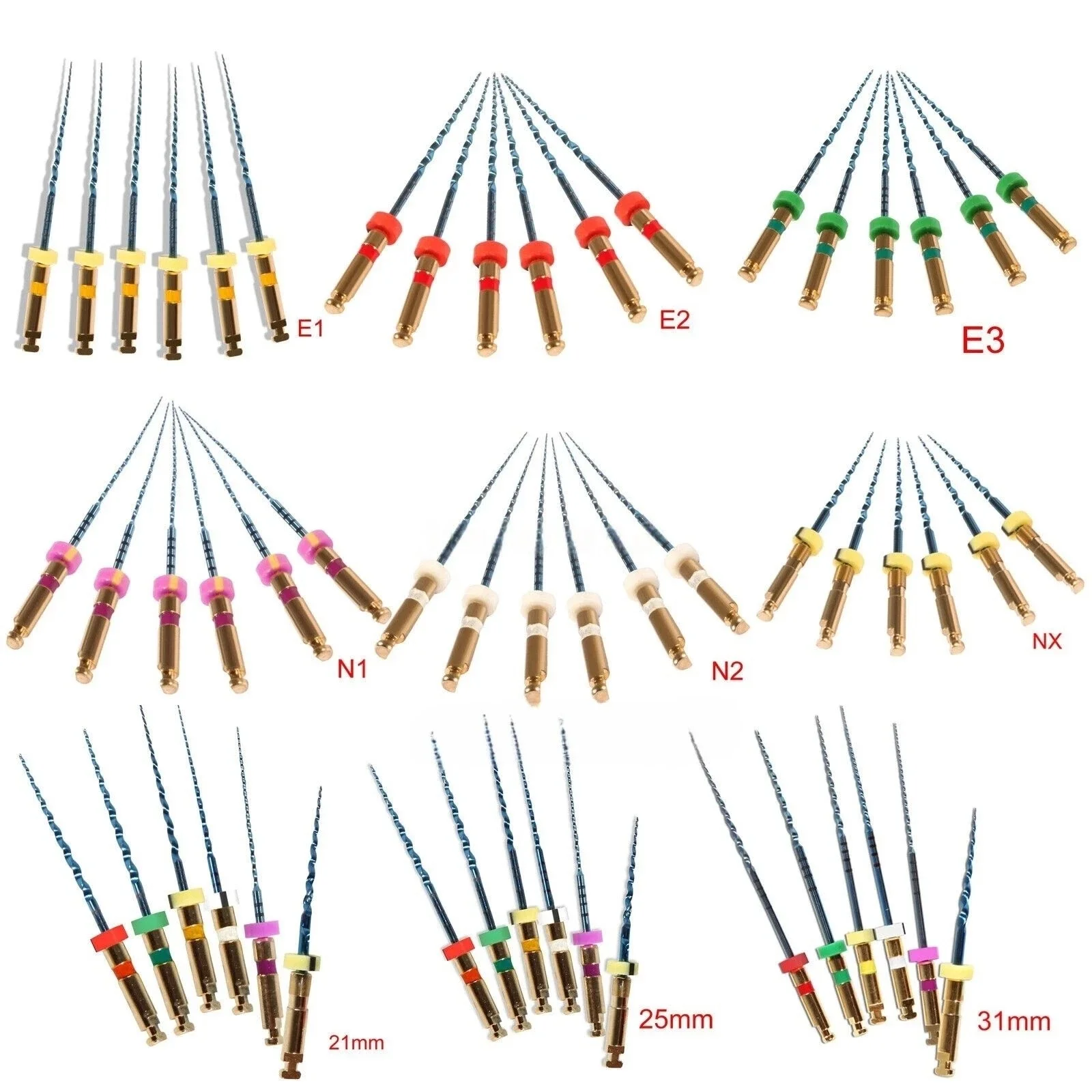 6Pcs Dental Endo Rotary Files Endodontic Pro Gold Niti Taper Files 21/25/31mm