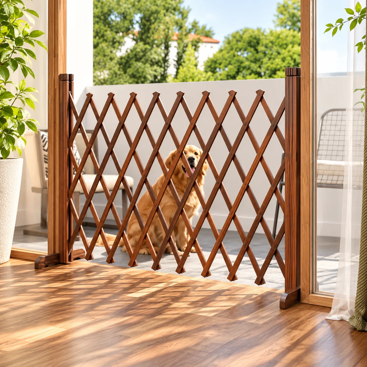 Retractable Wooden Dog Gate Indoor Pet Safety Fence Expandable Barrier for Doorways Stairs Bedroom Easy Install Dogs Supplies