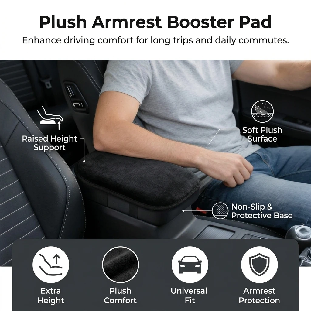 1pc Armrest Booster Pad Soft Plush Material for Car Interior Universal Sedan SUV Center Console Cushion Non Slip Cover