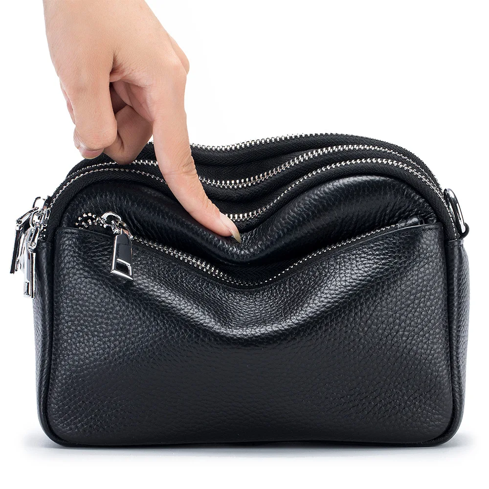 Bolso de hombro versátil de cuero genuino para mujer, bandolera de lujo de cuero de vaca, bolso de mano de diseñador, lápiz labial, bolsa de teléfono