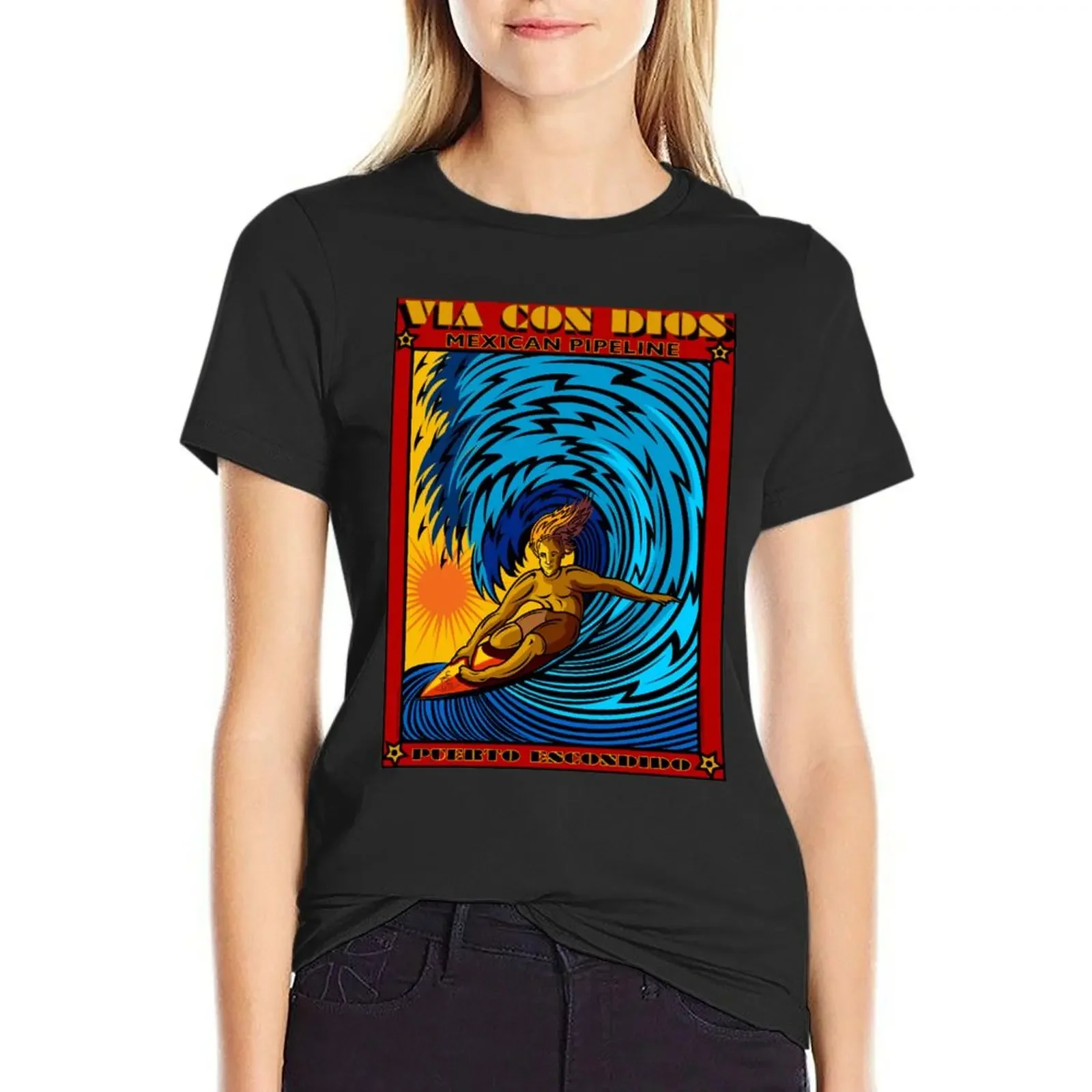 

SURFING MEXICAN PIPELINE PUERTO ESCONDIDO MEXICO T-Shirt Female clothing summer top vintage clothes cute t-shirts for Women