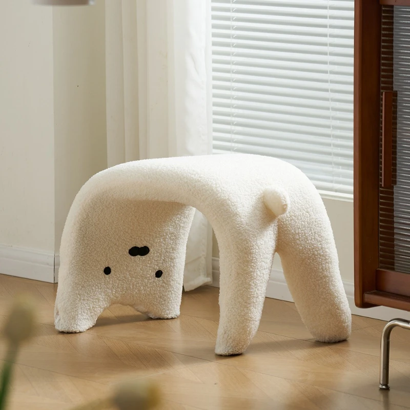 

Low stool bear stool makeup stool makeup chair household shoe changing modern simple lamb wool shoe