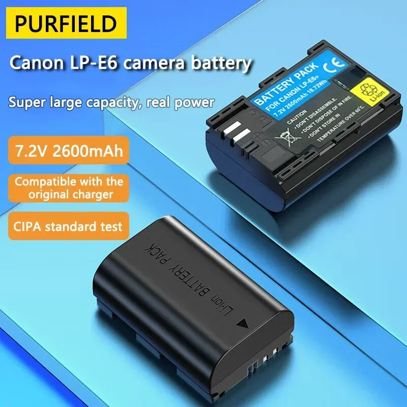 Akumulator PURFIELD 2600mAh 7.2V LP E6 LP-E6 E6N + podwójna ładowarka LED do aparatu Canon EOS 5DS R 5D Mark II 5D Mark III 6D 7D 70D 80D