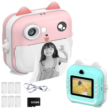 Children's 1080P HD Digital Camera Toys for Kids Instant Printing Thermal Printing Camera Instant Printing Photo Video with 32G Memory Card