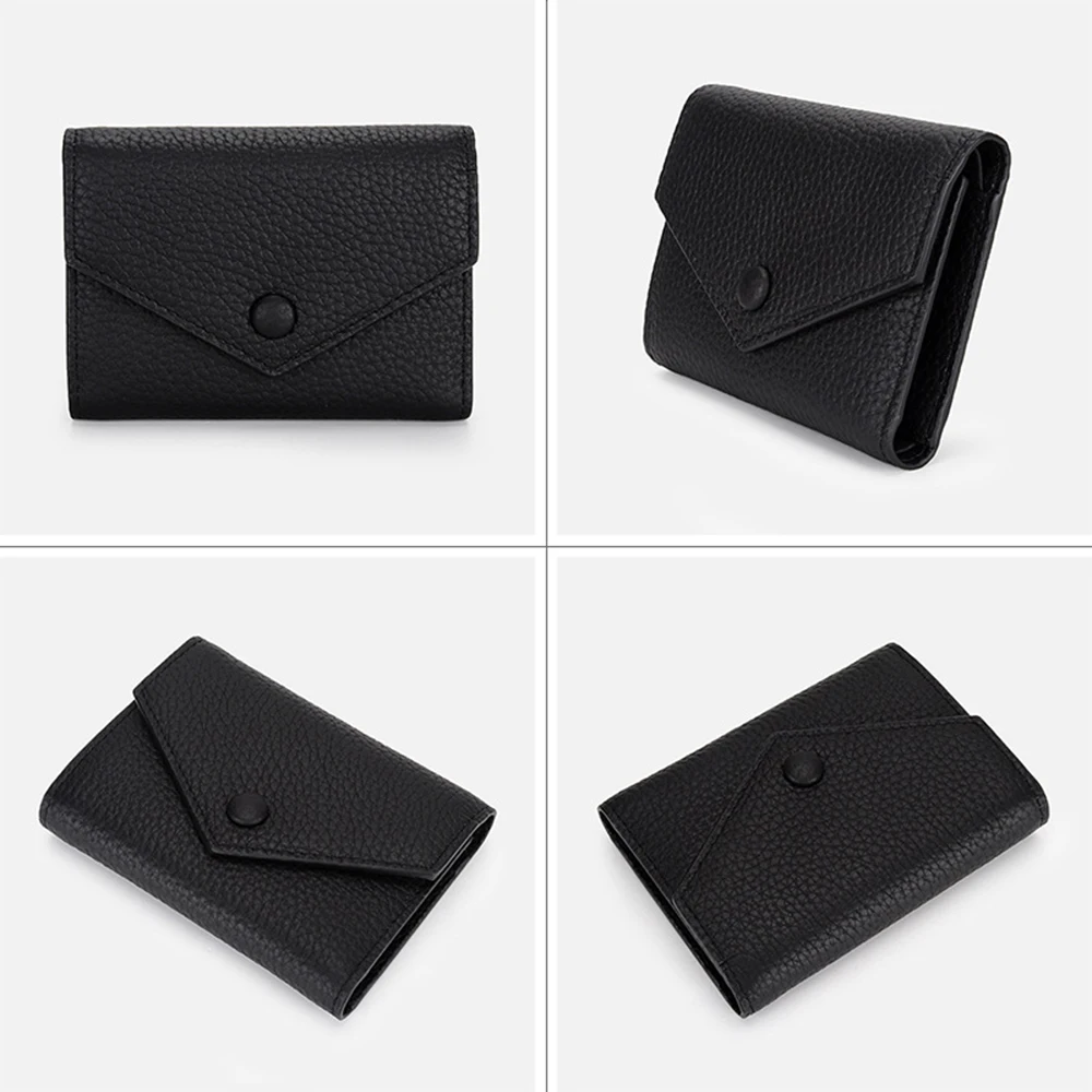 100% Genuine Leather Small Women Wallet Tifold Luxury Envelope Card Holder Purse Multipurpose Zip Coin Cowhide Short Lady Wallet