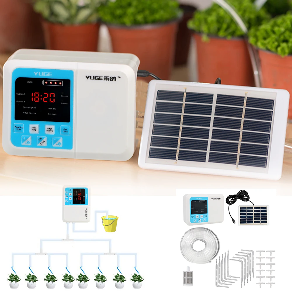 Timer System Watering Device for Plants Solar Energy Automatic Garden Drip Irrigation Device Double Pump Controller Intelligent