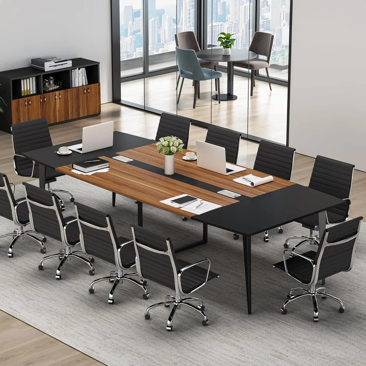 Vergadertafel 94,48 L X 47.24W X 29.52H Inch Bootvormige Vergadertafel Met Rechthoekige Doortule Moderne Seminar Boardroom Tafel