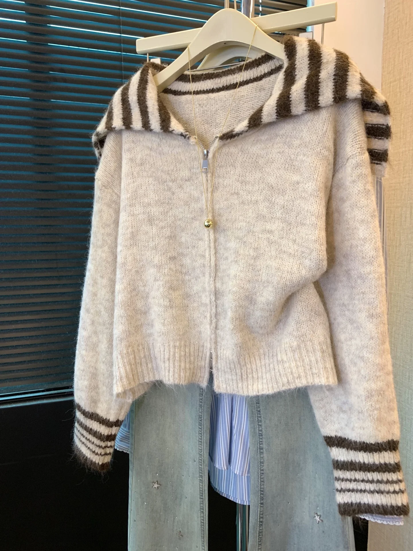 Double Zipper Knitted Sweater Casual Thiened Korean Sle Commute Top Women Winter Leisure Lazy Feeling Open Cardigan