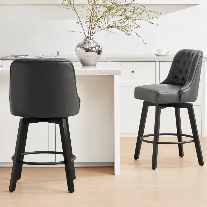 

Counter Height Swivel Barstools with Back 26" H Seat Height Upholstered Fabric Bar Stools for Kitchen Island Set of 2 Grey